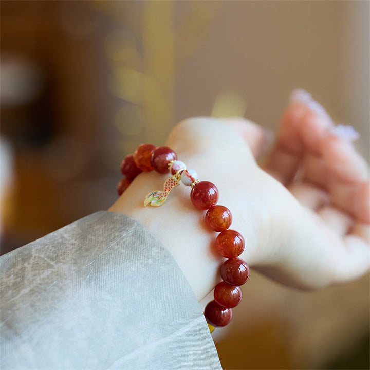 Buddha Stones Natural Red Agate Peace Talisman Fu Character Dragon Tail Confidence Charm Bracelet - image 9