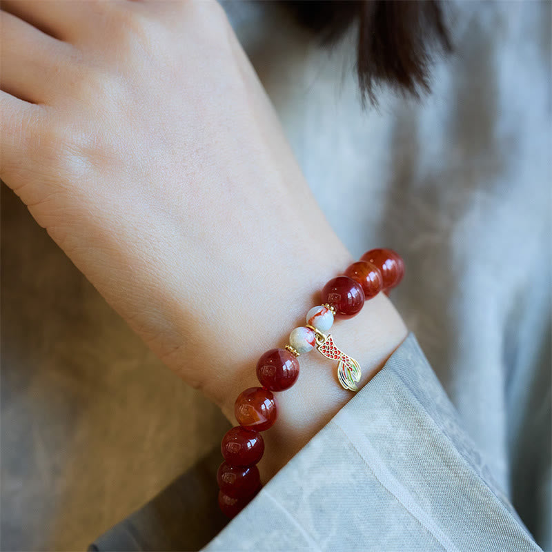 Buddha Stones Natural Red Agate Peace Talisman Fu Character Dragon Tail Confidence Charm Bracelet - image 8