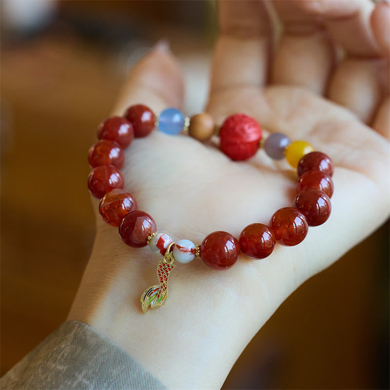 Buddha Stones Natural Red Agate Peace Talisman Fu Character Dragon Tail Confidence Charm Bracelet - image 5