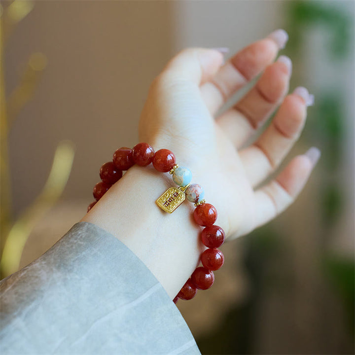 Buddha Stones Natural Red Agate Peace Talisman Fu Character Dragon Tail Confidence Charm Bracelet - image 2