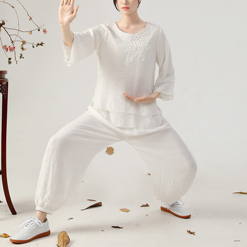 Buddha Stones 2Pcs Long Sleeve Frog-Button Meditation Prayer Zen Practice Tai Chi Uniform Clothing Women's Set - image 14