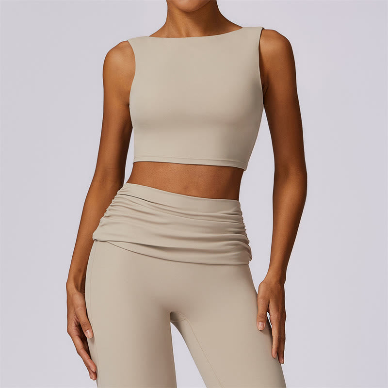 Buddha Stones Sleeveless Backless Strap Tank Top Bra Flared Pants Sports Fitness Yoga - Beige - Top - US8-10，UK/AU12-14，EU40-42 (XL) - image 53