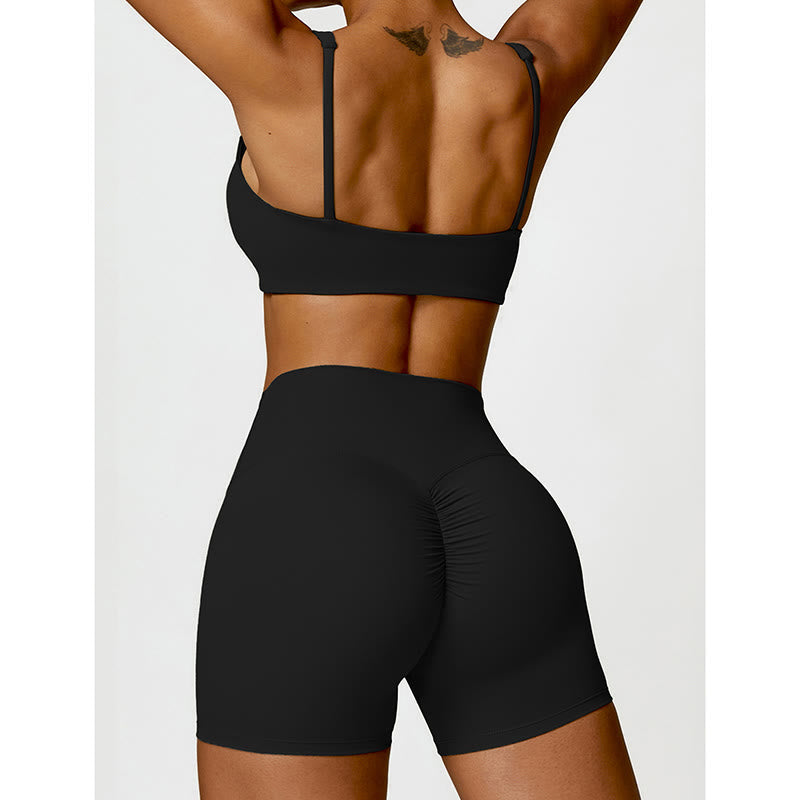 Buddha Stones Gym Sports Yoga Backless Bra Crop Tank Top Shorts