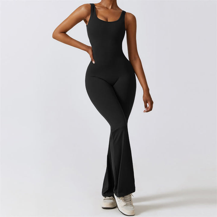 Buddha Stones Women Workout Sleeveless Jumpsuit Flare Pants Sports Fitness Yoga Bodysuit