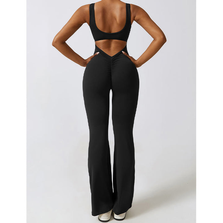 Buddha Stones Women Workout Sleeveless Jumpsuit Flare Pants Sports Fitness Yoga Bodysuit