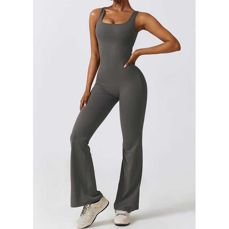 Buddha Stones Women Workout Sleeveless Jumpsuit Flare Pants Sports Fitness Yoga Bodysuit - image 8