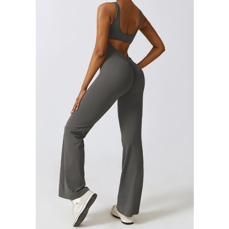 Buddha Stones Women Workout Sleeveless Jumpsuit Flare Pants Sports Fitness Yoga Bodysuit - image 9
