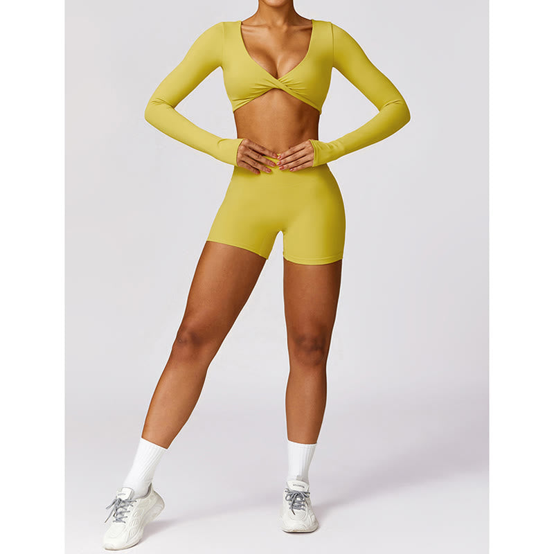 Buddha Stones Gym Sports Yoga Backless Bra Crop Tank Top Breathable Shorts - image 40