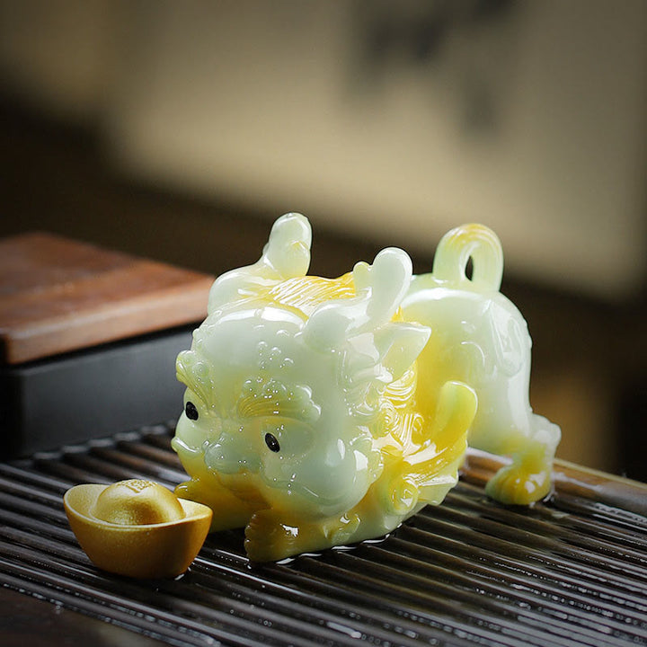 Buddha Stones Color Changing Small PiXiu Ingot Resin Tea Pet Wealth Home Figurine Decoration - Green Pixiu 7.7cm*10.6cm*11.6cm - image 5