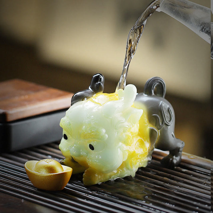 Buddha Stones Color Changing Small PiXiu Ingot Resin Tea Pet Wealth Home Figurine Decoration - image 6
