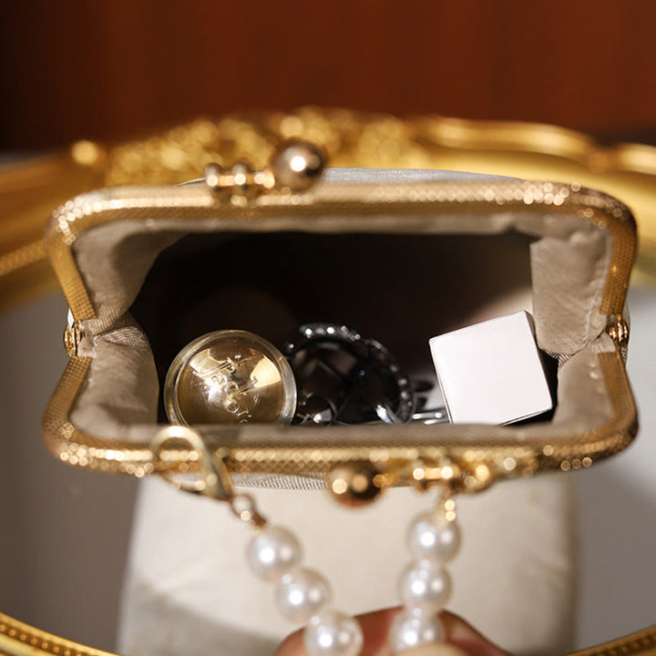 Buddha Stones Small Flowers Butterfly Embroidered Pearl Metal Chain Shoulder Bag Crossbody Handbag Cellphone Bag - image 4