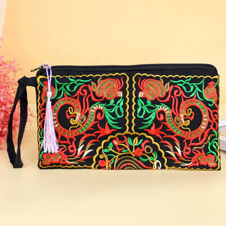 Buddha Stones Dragon Butterfly Cosmos Flower Embroidery Wallet Shopping Purse - image 2