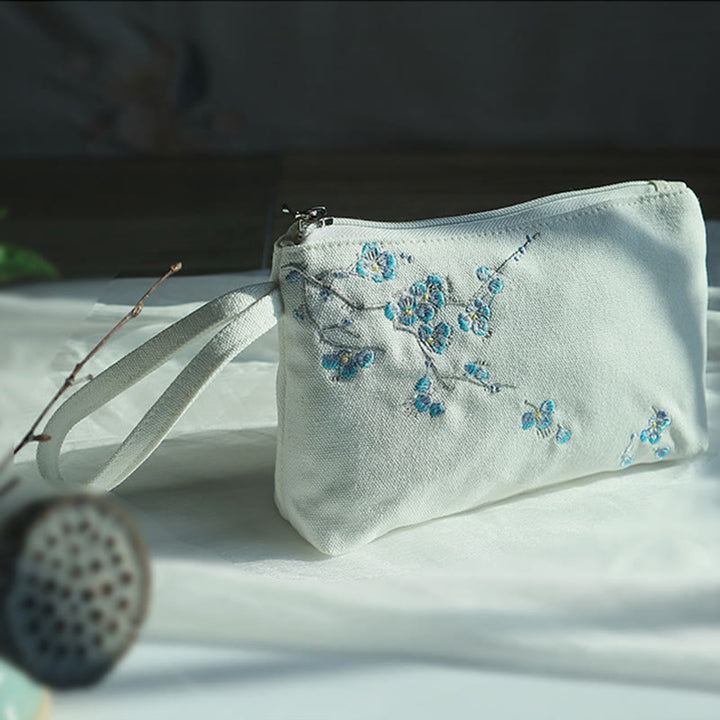 Buddha Stones Small Flower Plum Cherry Crane Peach Blossom Embroidery Canvas Wallet Shopping Purse - image 21