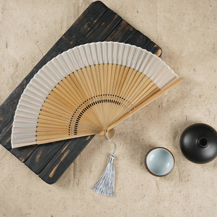 Buddha Stones Simple Cherry Flower Hollow Engraved Handheld Bamboo Folding Fan