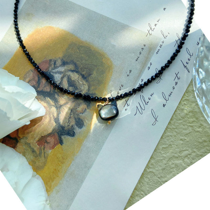 Buddha Stones Black Spinel Cute Cat Motivate Choker Necklace - image 3