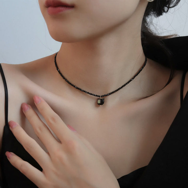 Buddha Stones Black Spinel Cute Cat Motivate Choker Necklace - image 4