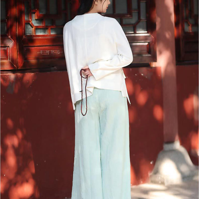 Buddha Stones Long Sleeve Jacket Shirt Top Wide Leg Pants Zen Tai Chi Yoga Meditation Clothing