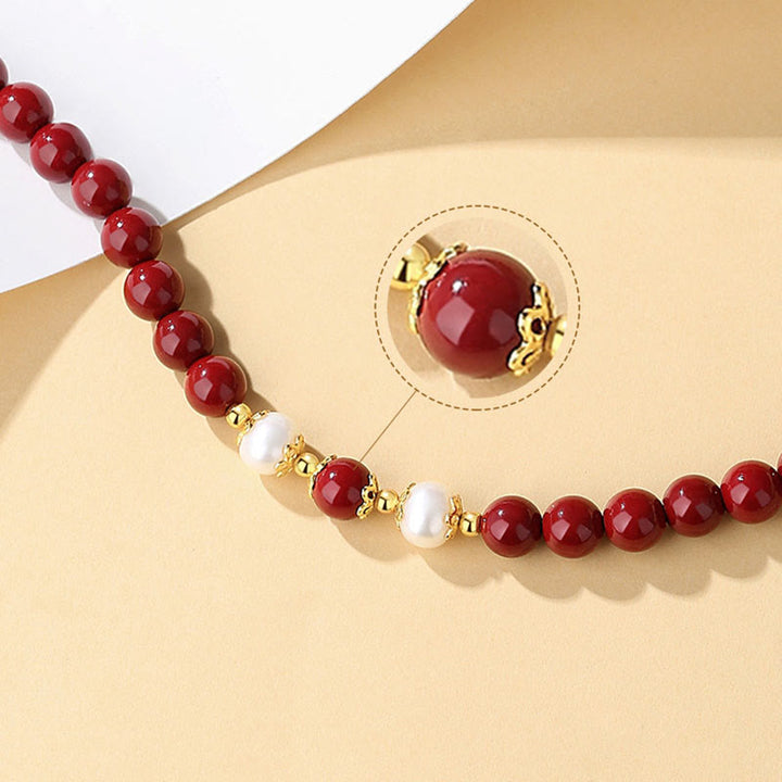 Buddha Stones 925 Sterling Silver Natural Cinnabar Pearl Blessing Necklace Pendant Bracelet Earrings Jewelry Set - image 5