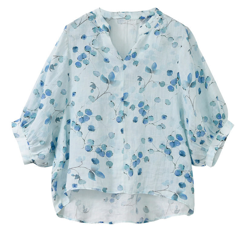 Buddha Stones Fruits Leaves Pattern Lantern Sleeve Top Loose Tee T-shirt - image 8