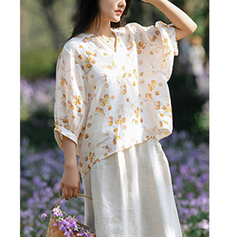 Buddha Stones Fruits Leaves Pattern Lantern Sleeve Top Loose Tee T-shirt - image 10