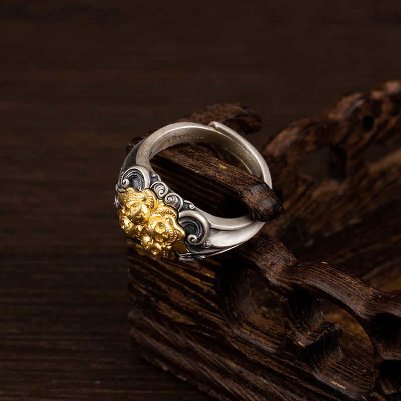 Buddha Stones 925 Sterling Silver Tibetan Skull Protection Adjustable Ring - image 3