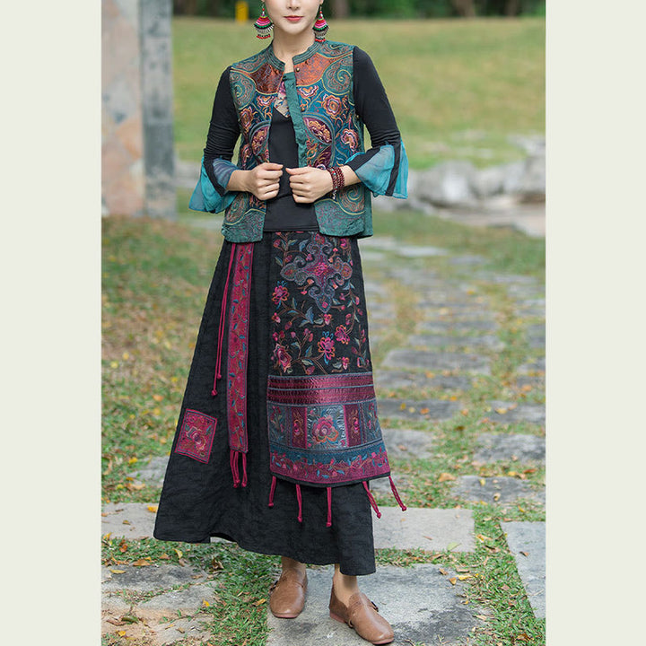 Buddha Stones Vintage Style Embroidery Flower Tang Suit Design Sleeveless Vest - image 4