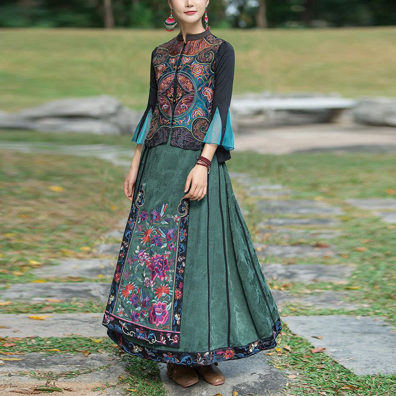 Buddha Stones Vintage Style Embroidery Flower Tang Suit Design Sleeveless Vest - image 12