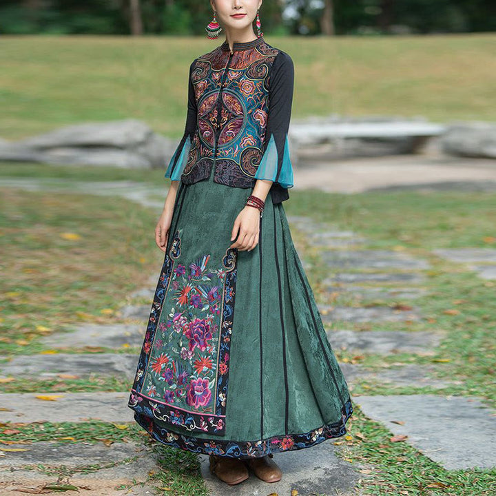 Buddha Stones Vintage Style Embroidery Flower Tang Suit Design Sleeveless Vest - image 12