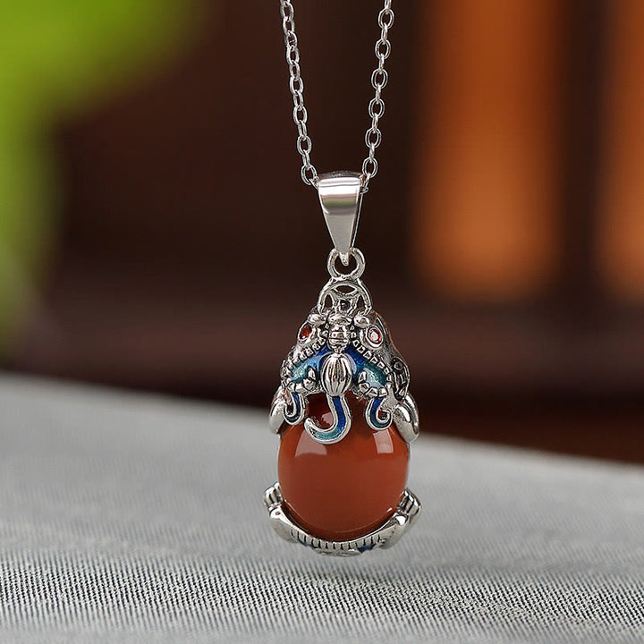 Buddha Stones 925 Sterling Silver Red Agate Copper Coins PiXiu Protection Ring Necklace Pendant Set