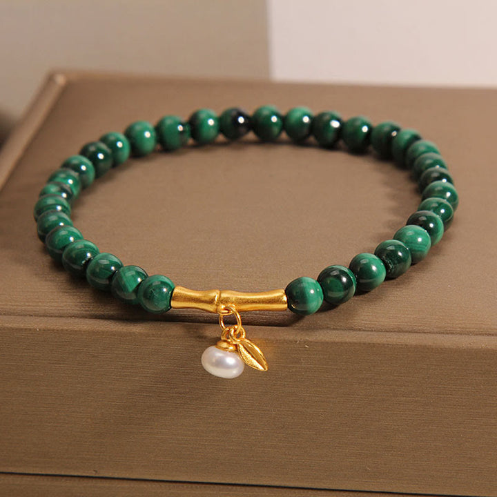Buddha Stones Natural Malachite Pearl Lucky Bamboo Anti-Anxiety Bracelet - 5mm Malachite(Wrist Circumference: 14-15cm) - image 0