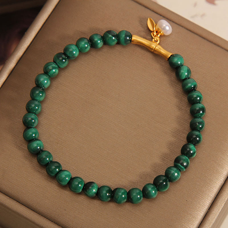 Buddha Stones Natural Malachite Pearl Lucky Bamboo Anti-Anxiety Bracelet - image 1