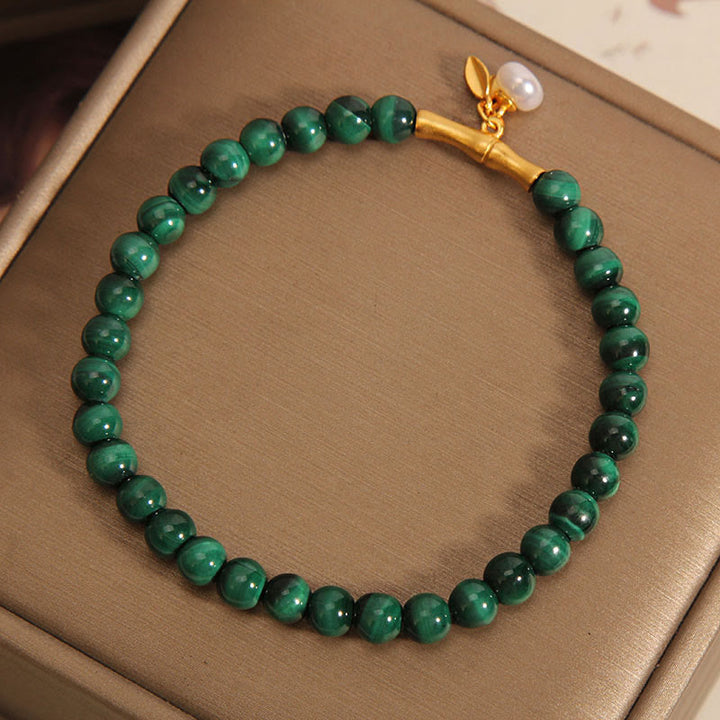 Buddha Stones Natural Malachite Pearl Lucky Bamboo Anti-Anxiety Bracelet - image 1