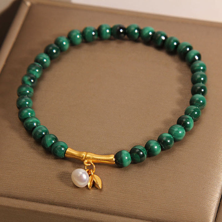 Buddha Stones Natural Malachite Pearl Lucky Bamboo Anti-Anxiety Bracelet - image 2
