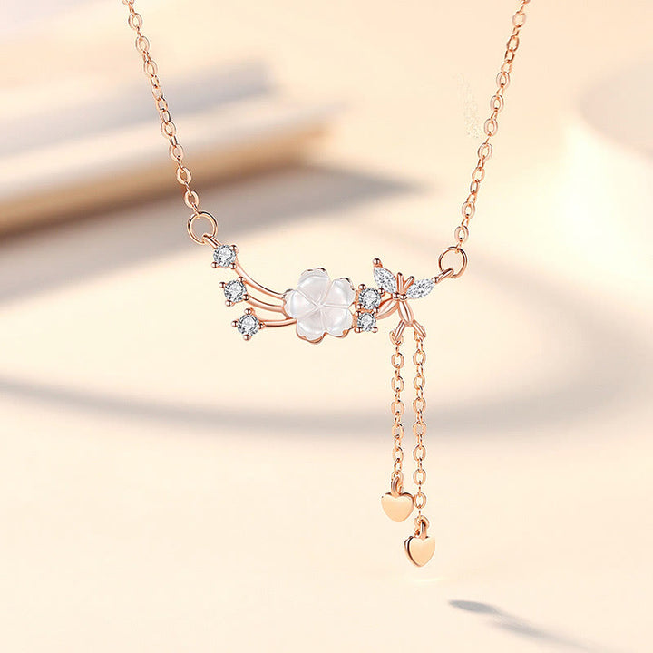 Buddha Stones 925 Sterling Silver Flower Butterfly Love Necklace Pendant Earrings Set - Rose Gold Necklace - image 6