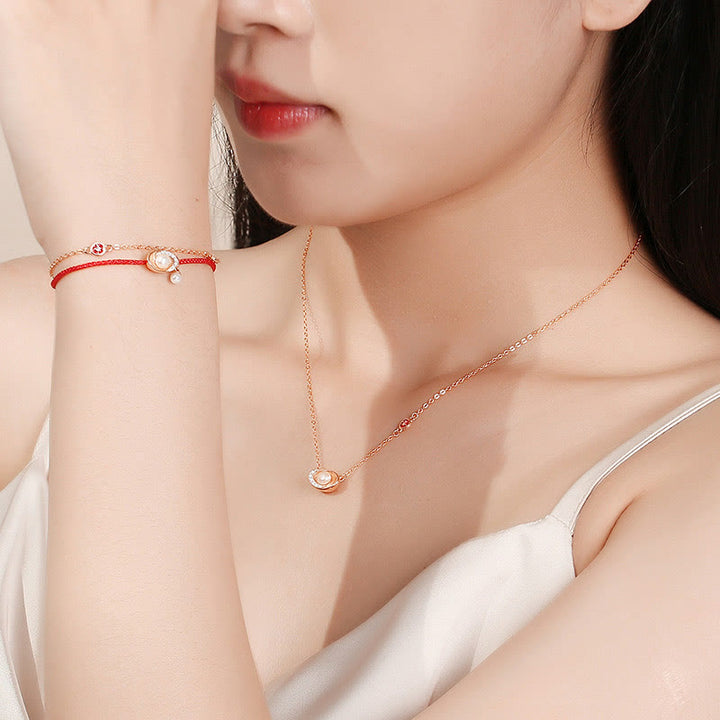 Buddha Stones 925 Sterling Silver Pearl Ingots Copper Coins Healing Necklace Pendant Red Rope Bracelet Set - image 1