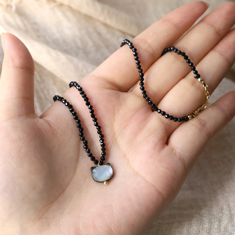 Buddha Stones Black Spinel Cute Cat Motivate Choker Necklace - image 13