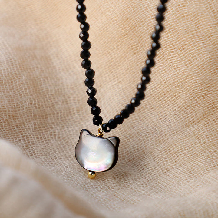 Buddha Stones Black Spinel Cute Cat Motivate Choker Necklace - image 5