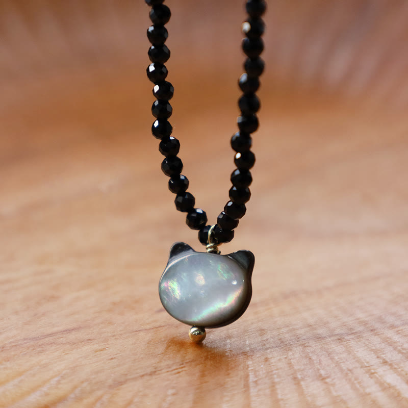 Buddha Stones Black Spinel Cute Cat Motivate Choker Necklace - image 2