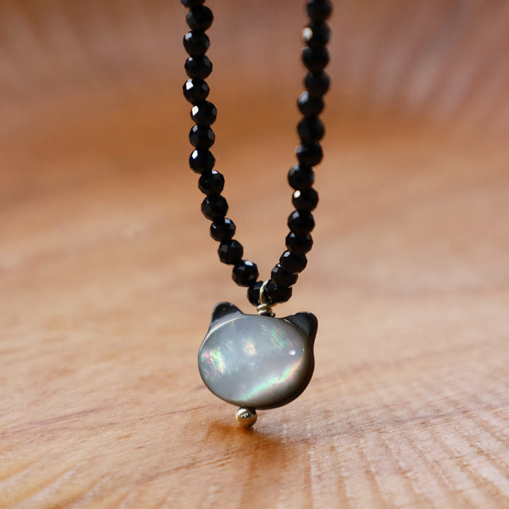Buddha Stones Black Spinel Cute Cat Motivate Choker Necklace - image 2