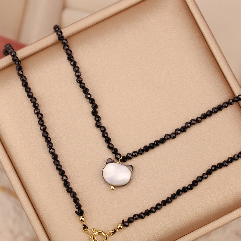 Buddha Stones Black Spinel Cute Cat Motivate Choker Necklace - image 12