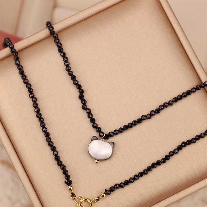 Buddha Stones Black Spinel Cute Cat Motivate Choker Necklace - image 12