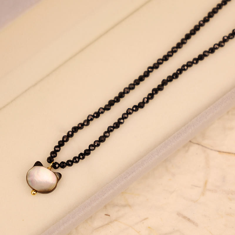 Buddha Stones Black Spinel Cute Cat Motivate Choker Necklace - image 14