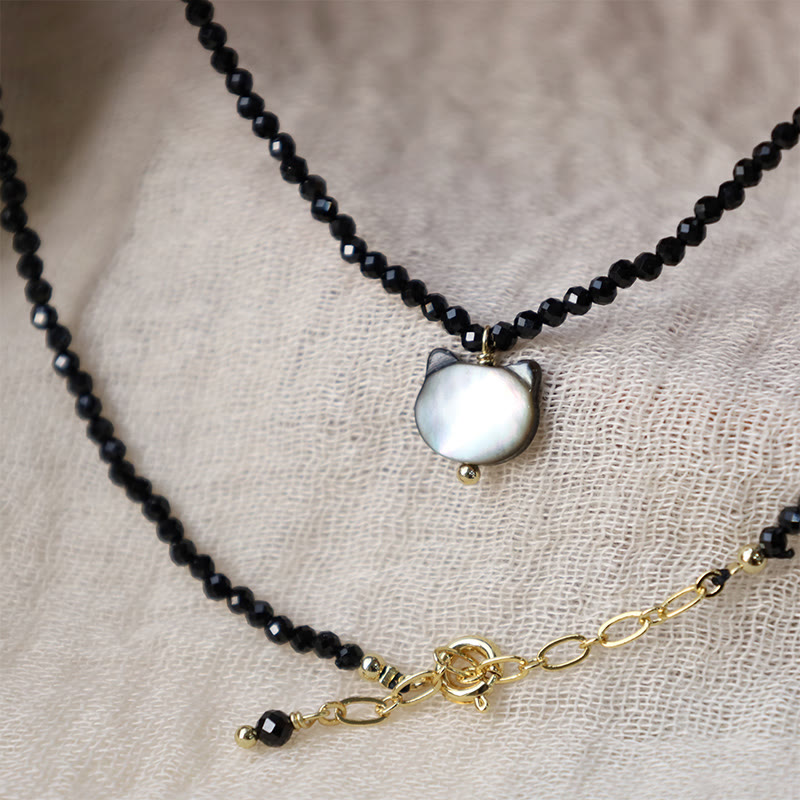 Buddha Stones Black Spinel Cute Cat Motivate Choker Necklace - image 7
