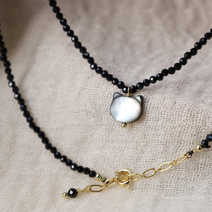 Buddha Stones Black Spinel Cute Cat Motivate Choker Necklace - image 7