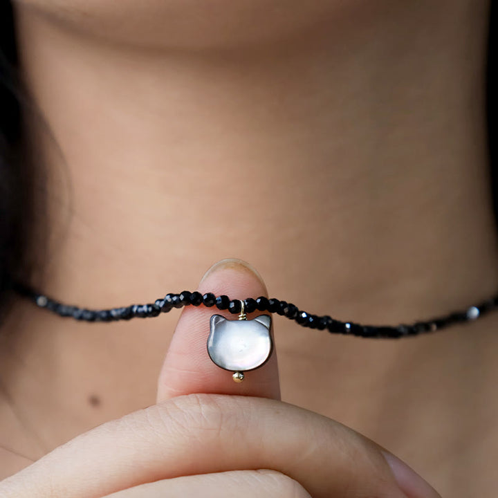 Buddha Stones Black Spinel Cute Cat Motivate Choker Necklace - image 10
