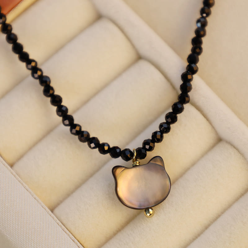 Buddha Stones Black Spinel Cute Cat Motivate Choker Necklace - image 1
