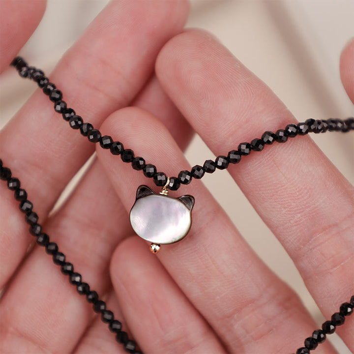 Buddha Stones Black Spinel Cute Cat Motivate Choker Necklace - image 8