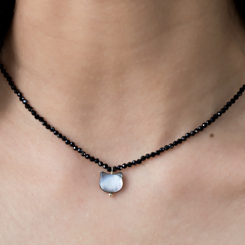 Buddha Stones Black Spinel Cute Cat Motivate Choker Necklace - image 9