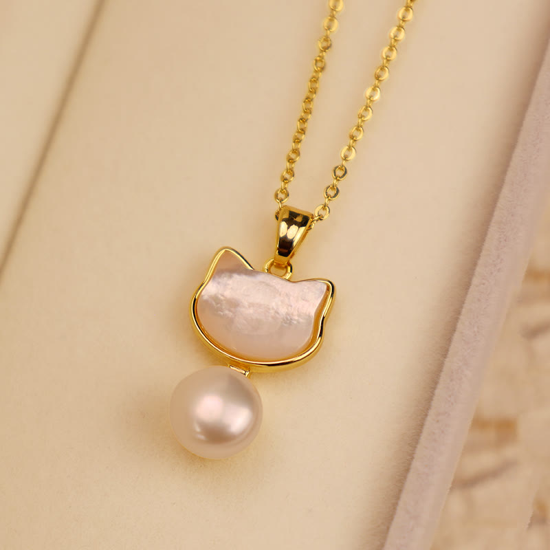 Buddha Stones Natural Pearl Copper Cat Healing Necklace Pendant Earrings - image 11