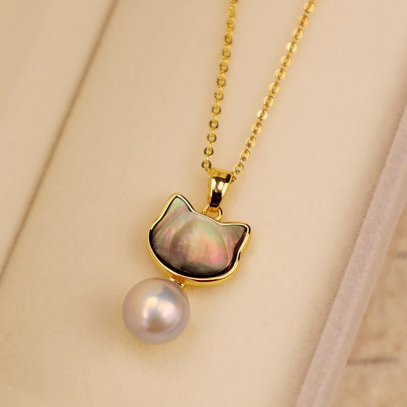 Buddha Stones Natural Pearl Copper Cat Healing Necklace Pendant Earrings - image 7